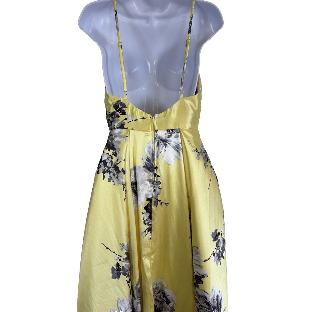 Speechless Yellow Floral High Low Dress Size 5 Spaghetti Strap Prom Formal Satin - Picture 11 of 16